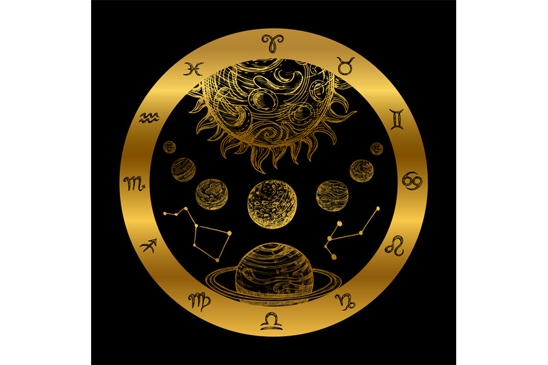 golden-astrology-concept-with-planets-isolated-on-black-background