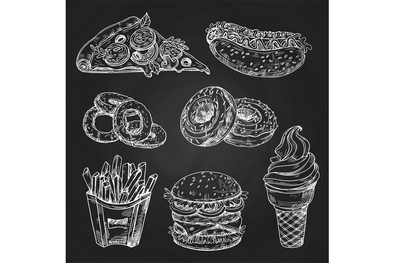 hand-drawn-popular-fast-food-on-blackboard-vector-illustration