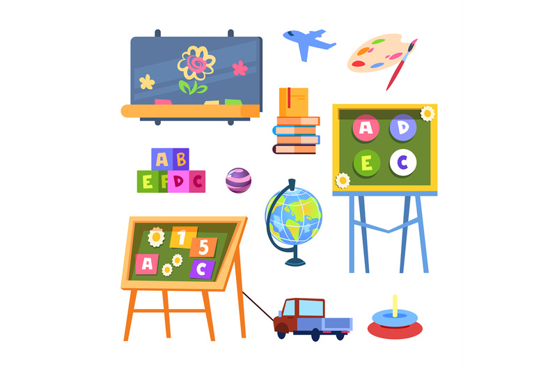 kids-toys-and-desks-vector-isolated-on-white-background
