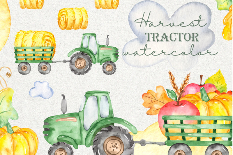 harvest-green-tractor-with-trailer-watercolor-clipart