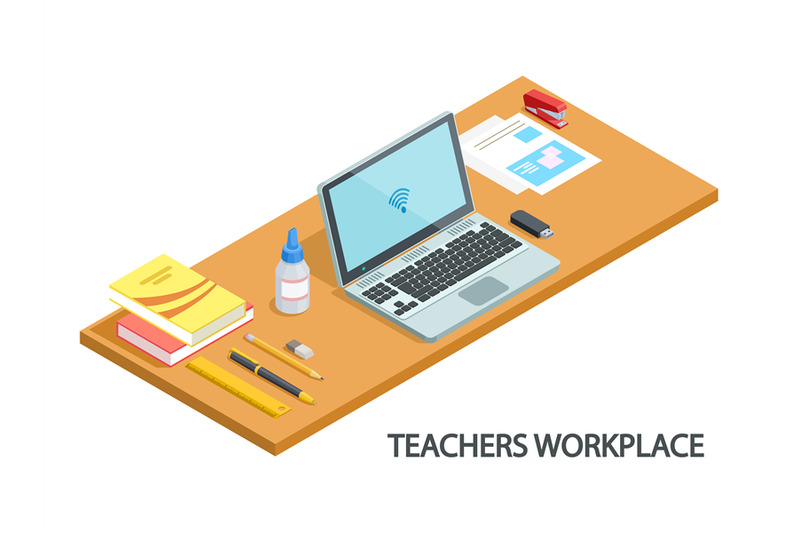 illustration-of-modern-teachers-workplace-isometric-vector-design