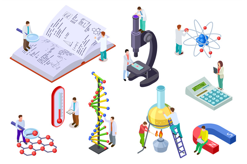 isometric-science-set-scientist-and-student-with-huge-chemistry-and-p
