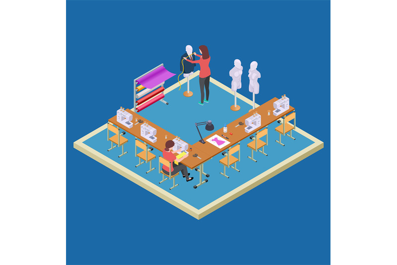 coworking-space-for-designers-isometric-atelier-class-vector-concept