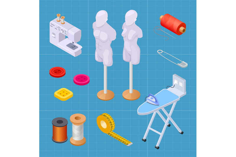 sewing-factory-isometric-set-sewing-equipments-vector-collection