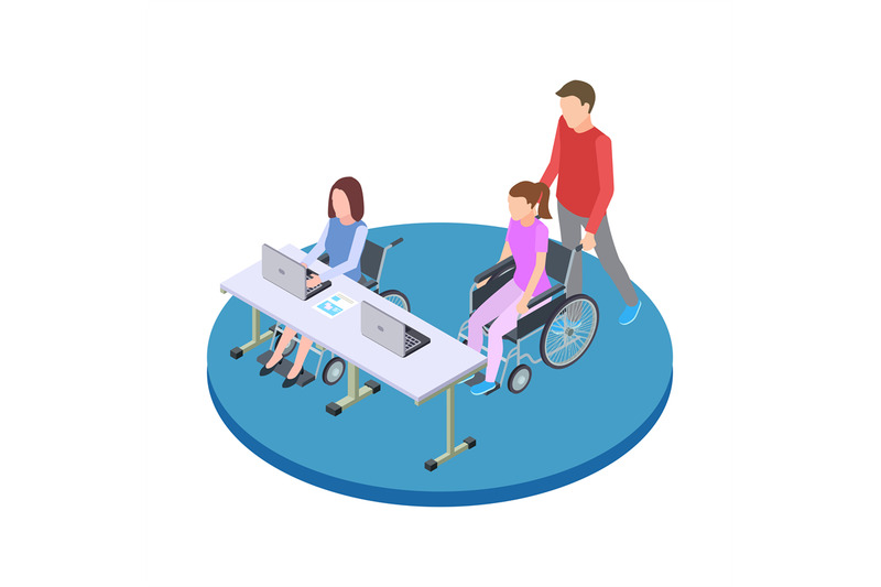 socialization-and-education-of-people-with-disabilities-isometric-vect