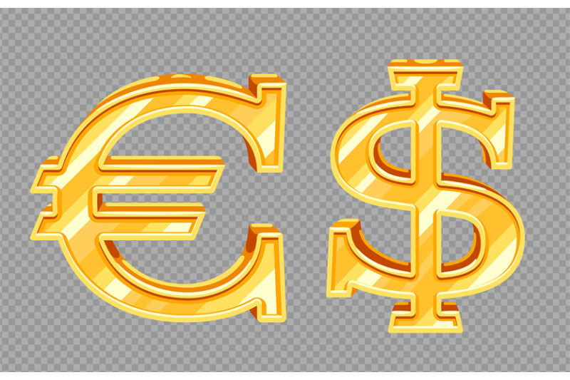 golden-vector-dollar-and-euro-signs-isolated-on-transparent-background