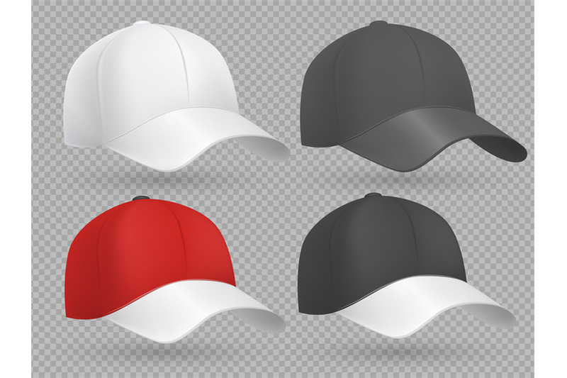 realistic-baseball-cap-black-white-and-red-vector-templates