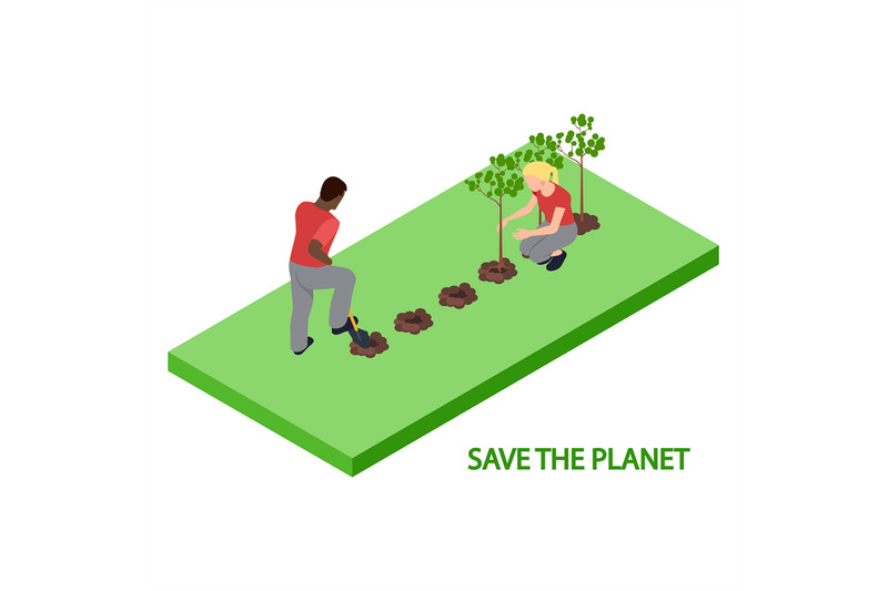 volunteers-plant-trees-3d-isometric-vector-illustration