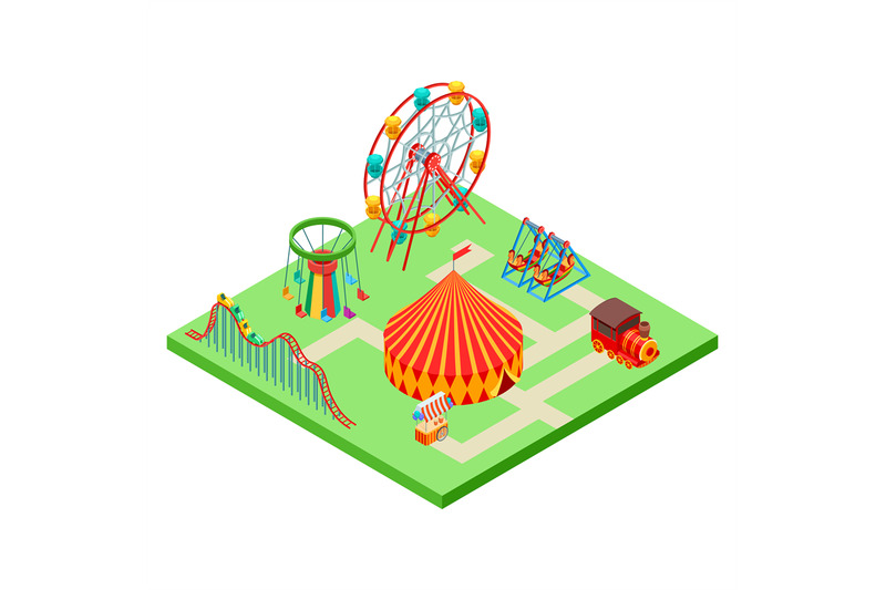 isometric-amusement-park-vector-illustration-isolated-on-white