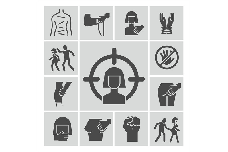 stop-violence-sexual-abuse-harassment-vector-icons-set