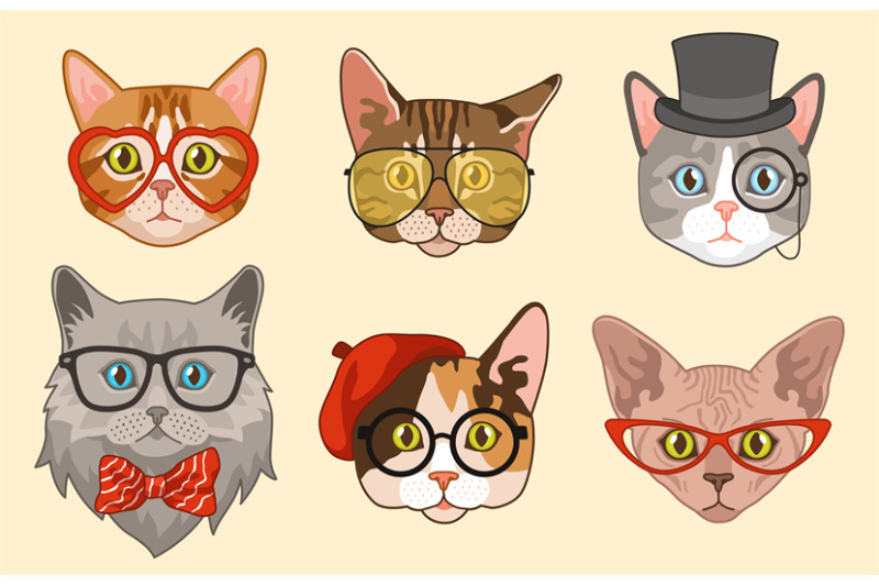 cat-heads-cute-funny-cats-avatar-muzzles-with-accessories-glasses-an