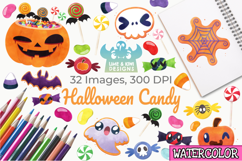 halloween-candy-watercolor-clipart-instant-download