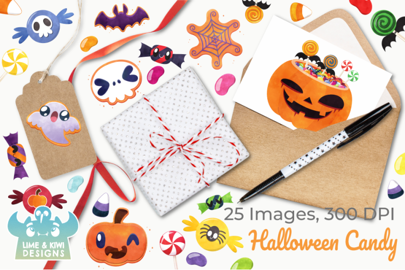 halloween-candy-watercolor-clipart-instant-download