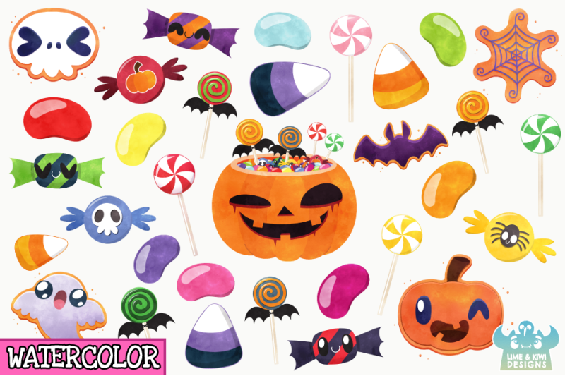 halloween-candy-watercolor-clipart-instant-download