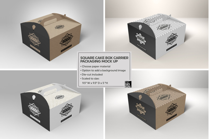 Download Square Cake Box Carrier Packaging MockUp By INC Design Studio | TheHungryJPEG.com