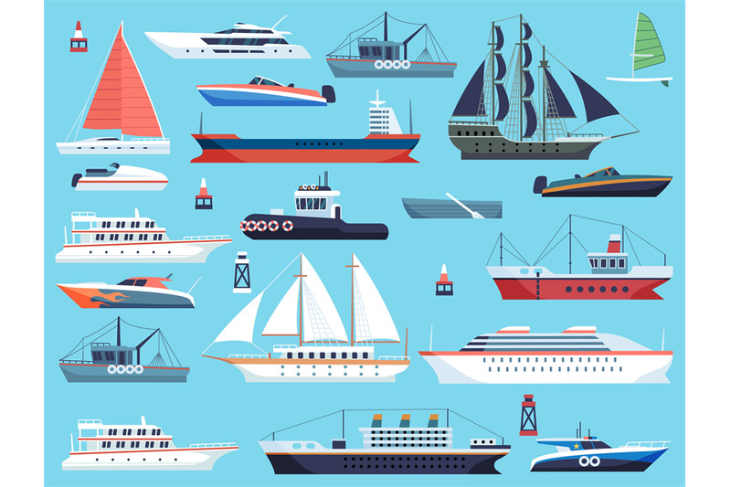 ships-in-harbor-shipping-speedboating-cruiser-and-sailboat-vector-fl