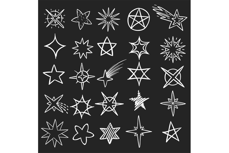 hand-drawn-stars-pen-sketch-star-collection-grunge-shine-black-symbo