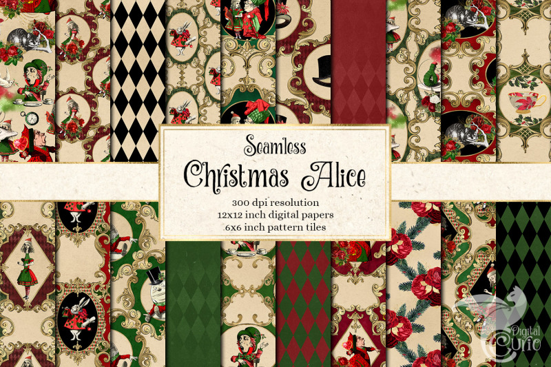 christmas-alice-in-wonderland-digital-paper