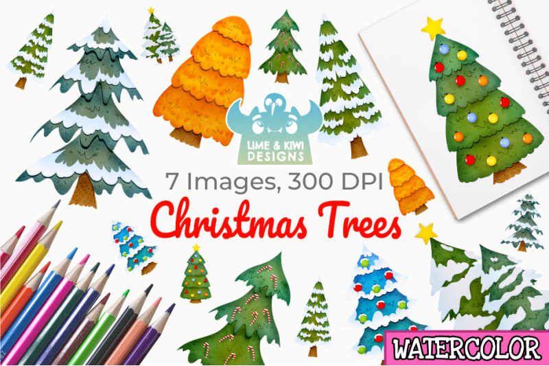 christmas-trees-watercolor-clipart-instant-download