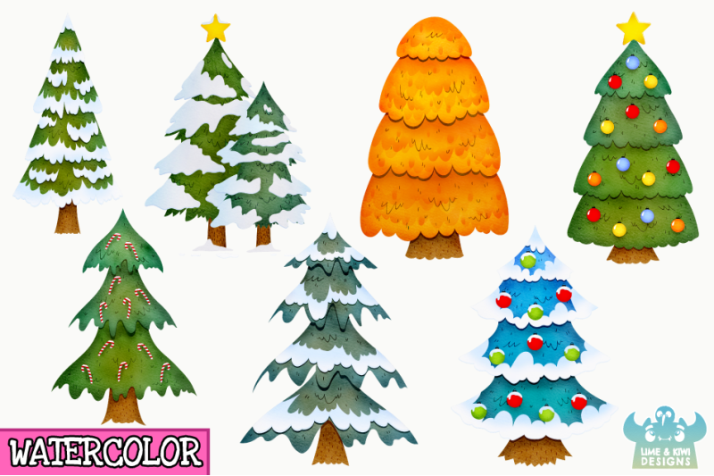 christmas-trees-watercolor-clipart-instant-download