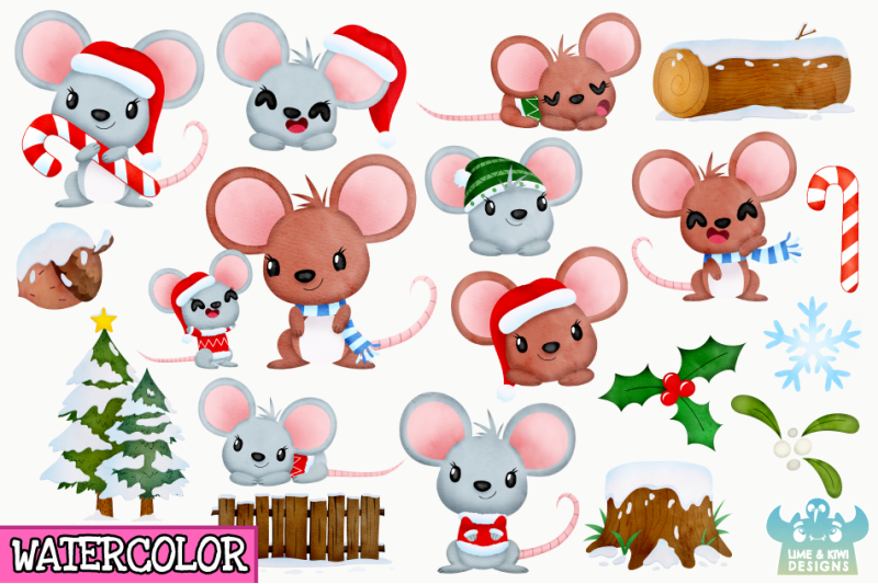 christmas-mice-watercolor-clipart-instant-download