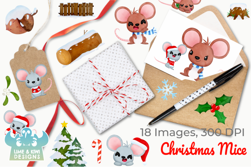 christmas-mice-watercolor-clipart-instant-download