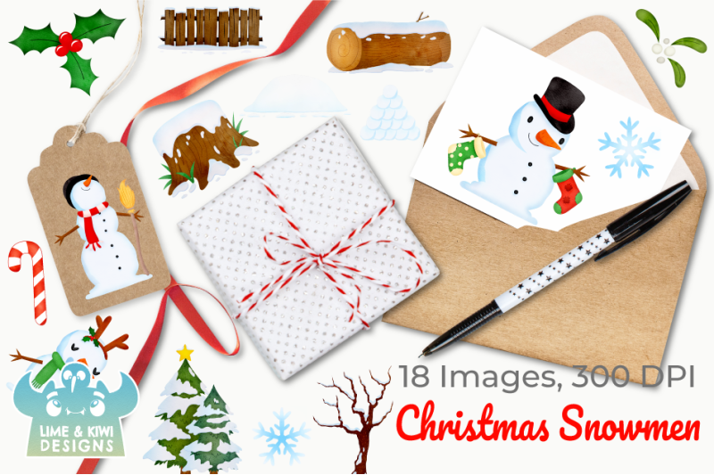 christmas-snowmen-watercolor-clipart-instant-download