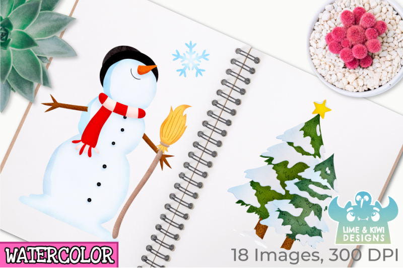 christmas-snowmen-watercolor-clipart-instant-download