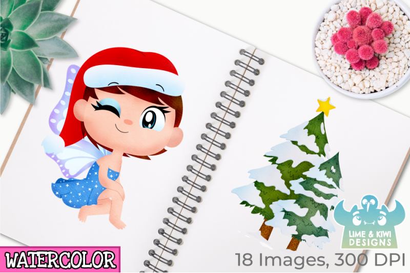 christmas-fairies-1-watercolor-clipart-instant-download