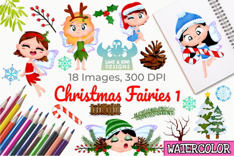 christmas-fairies-1-watercolor-clipart-instant-download