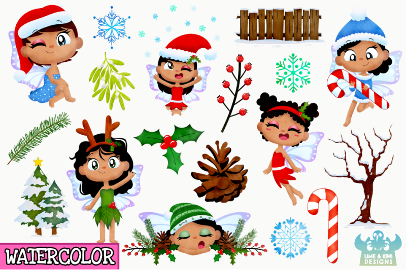 christmas-fairies-2-watercolor-clipart-instant-download