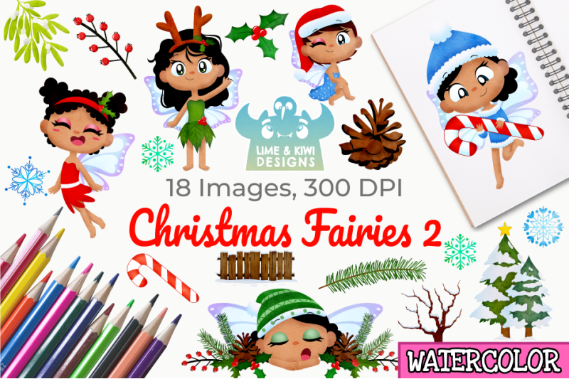 christmas-fairies-2-watercolor-clipart-instant-download