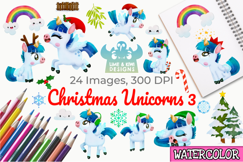 christmas-unicorns-3-watercolor-clipart-instant-download-vector-art