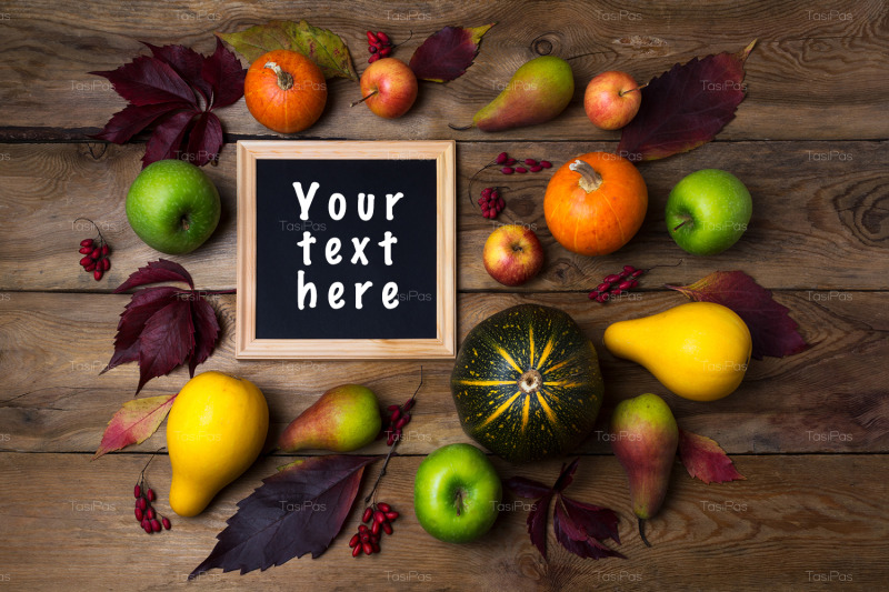 rustic-square-frame-mockup-with-pumpkins-pears