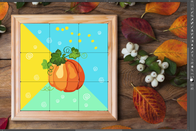 wooden-square-picture-frame-mockup-with-fall-leaves