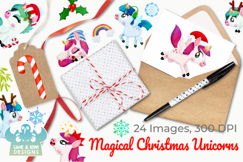 christmas-unicorns-4-watercolor-clipart-instant-download