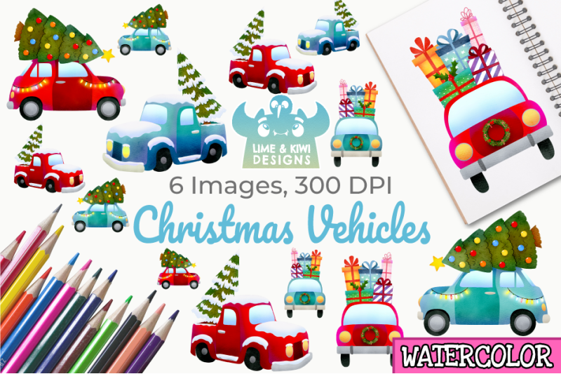 christmas-vehicles-watercolor-clipart-instant-download
