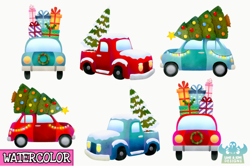 christmas-vehicles-watercolor-clipart-instant-download