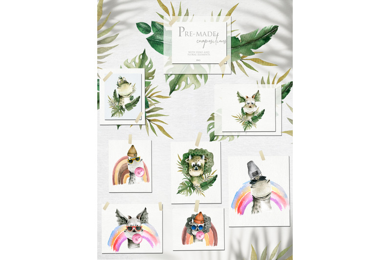fashion-and-cute-dino-watercolor-collection