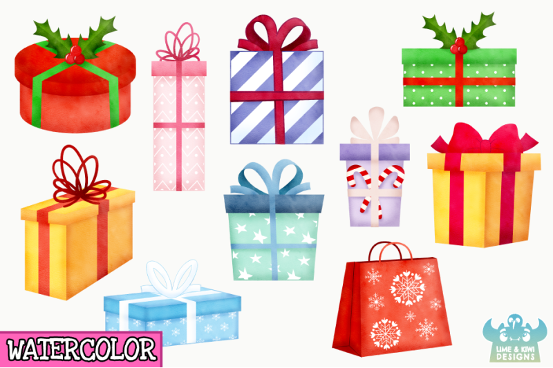 christmas-presents-watercolor-clipart-instant-download