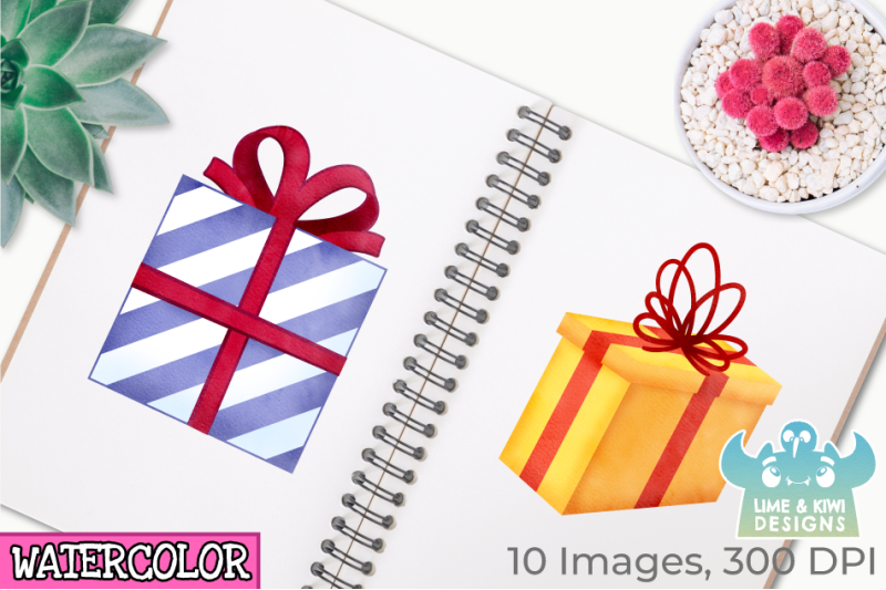 christmas-presents-watercolor-clipart-instant-download