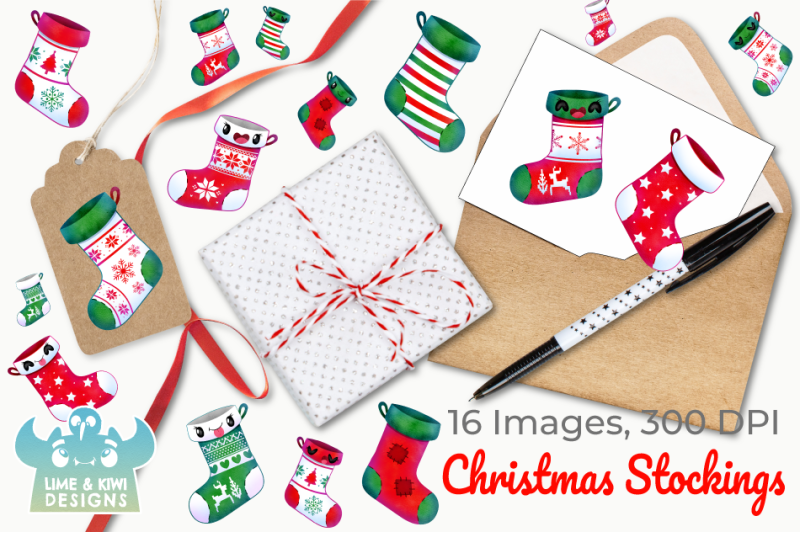 christmas-stockings-watercolor-clipart-instant-download