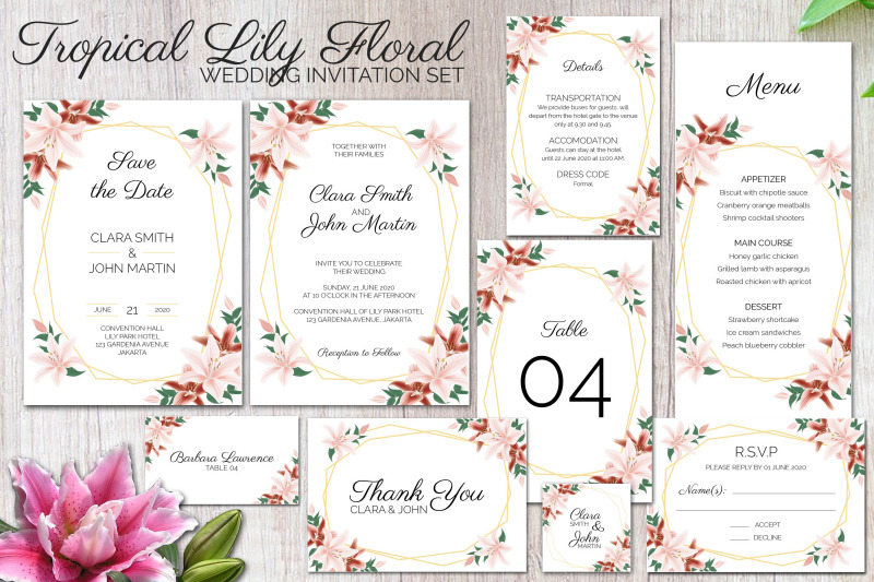 tropical-lily-floral-wedding-invitation-set