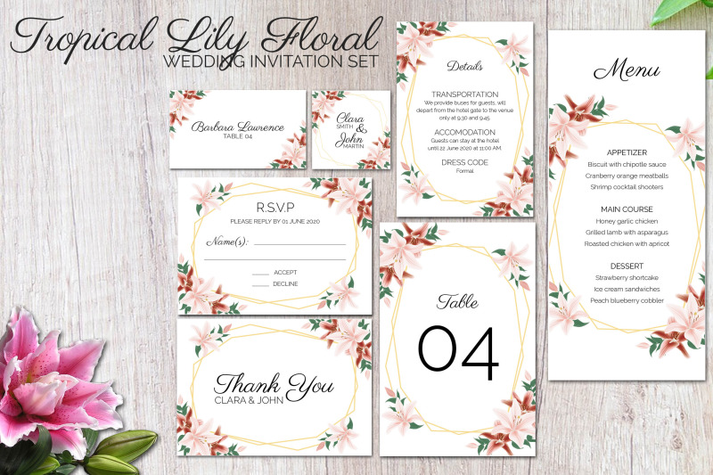 tropical-lily-floral-wedding-invitation-set