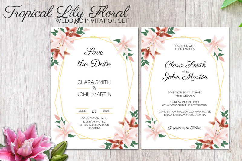 tropical-lily-floral-wedding-invitation-set