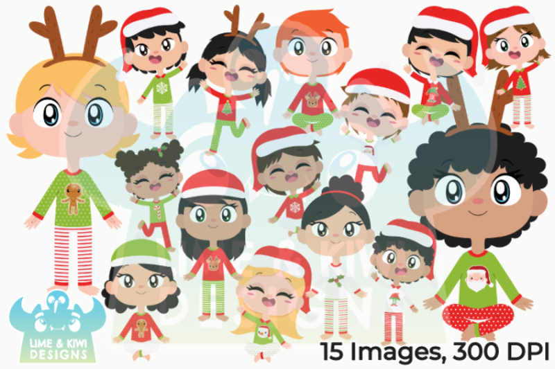 kids-christmas-pajamas-clipart-instant-download-vector-art