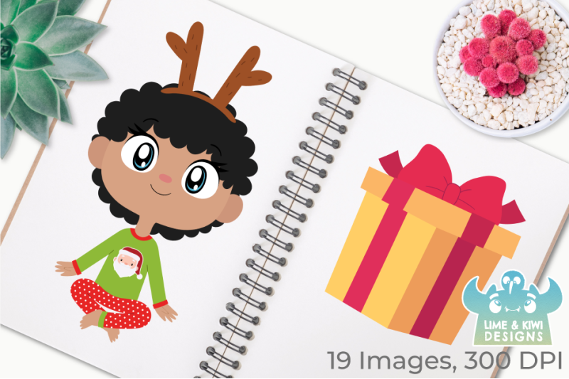 Kids Christmas Pajamas Clipart, Instant Download Vector Art By Lime and