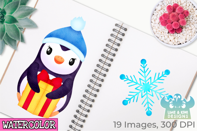 christmas-penguins-watercolor-clipart-instant-download