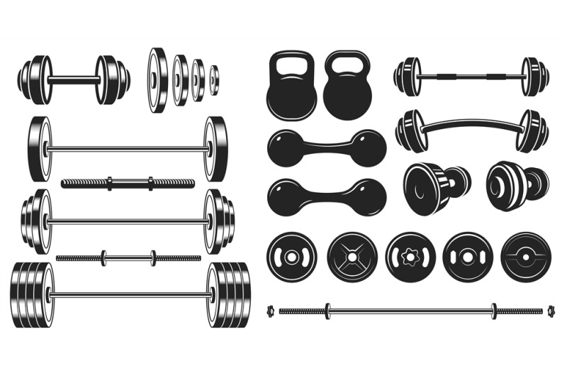 gym-equipment-silhouette-fitness-sport-heavy-weight-barbell-and-vint