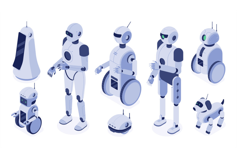 isometric-robots-digital-robotic-machines-futuristic-android-develop